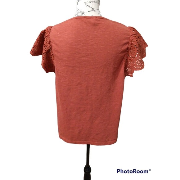 J crew eyelet Flutter sleeve top Paprika md Paprika Boho Feminine Cottage Core - Picture 4 of 6